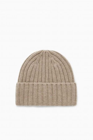 BEIGE COS CHUNKY PURE CASHMERE BEANIE | GRQ-625807