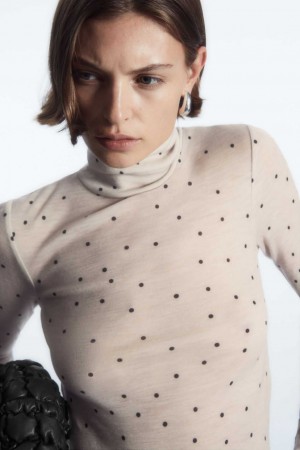 BEIGE / POLKA-DOT COS MERINO WOOL TURTLENECK TOP | ZKV-194365