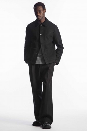 BLACK COS KNITTED-COLLAR WORKWEAR JACKET | ERK-687932