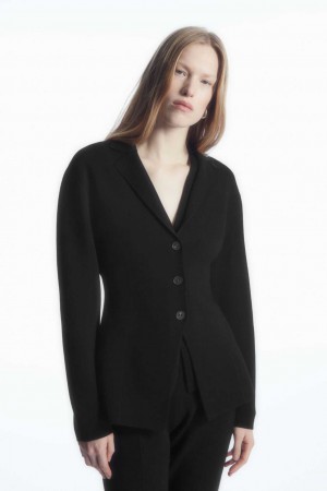 BLACK COS KNITTED WAISTED BLAZER | WHJ-406395