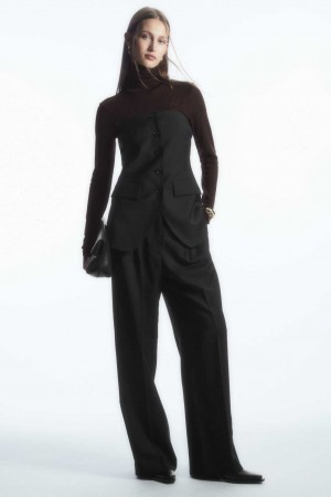 BLACK COS PLEATED WIDE-LEG WOOL PANTS | QWC-704528