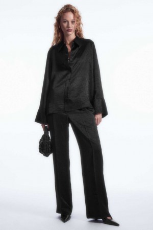 BLACK COS STRAIGHT-LEG CRINKLED-SATIN PANTS | JLV-791462