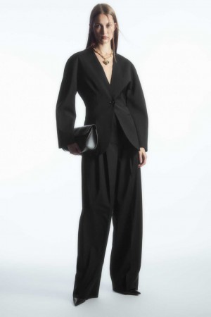 BLACK COS WIDE-LEG TAILORED WOOL PANTS | EWS-756283