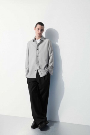 BLACK / WHITE / STRIPED COS THE TAILORED WOOL SHIRT | PQK-806451