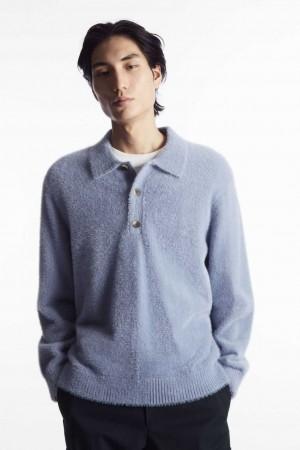 BLUE COS TEXTURED KNITTED POLO SHIRT | KHE-296105