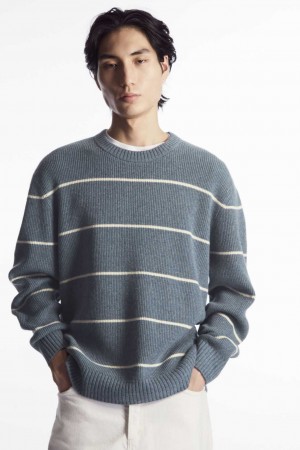 BLUE / CREAM / STRIPED COS STRIPED WOOL AND YAK-BLEND SWEATER | UQD-843967