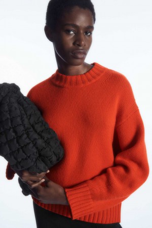 BRIGHT ORANGE COS CHUNKY PURE CASHMERE CREW-NECK SWEATER | YBK-471820