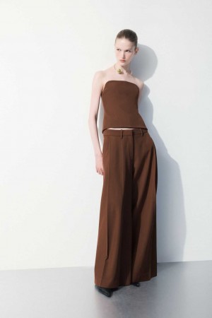 DARK BROWN COS THE WIDE-LEG WOOL TROUSERS | WTP-294086