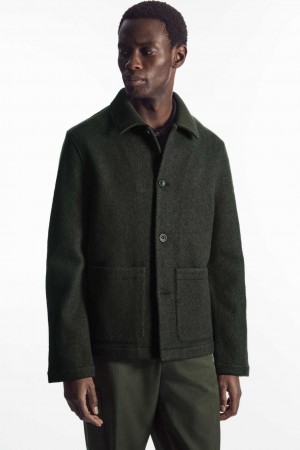 DARK GREEN COS KNITTED-COLLAR WORKWEAR JACKET | TWK-091875