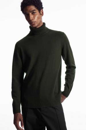 DARK KHAKI COS WOOL-CASHMERE TURTLENECK SWEATER | BDE-756293