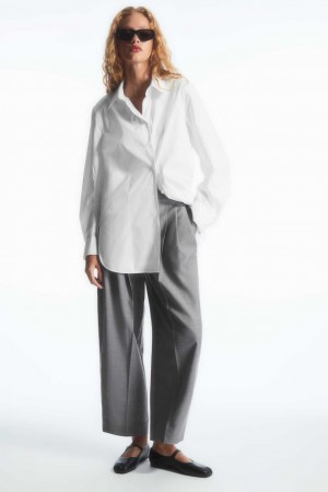 GRAY MÉLANGE COS BARREL-LEG WOOL PANTS | DIS-391047