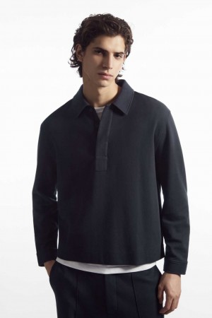 NAVY COS LONG-SLEEVED JERSEY POLO SHIRT | XZO-841273