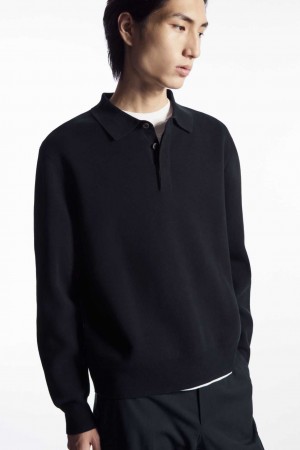 NAVY COS MINIMAL KNITTED POLO SHIRT | XWO-417386