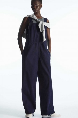 NAVY COS WRAP-BACK WIDE-LEG OVERALLS | XQV-781953