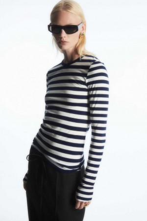 NAVY / STRIPED COS SLIM-FIT LONG-SLEEVE TOP | GMH-084951