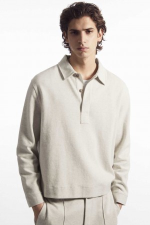 OATMEAL MÉLANGE COS LONG-SLEEVED JERSEY POLO SHIRT | WPQ-910237