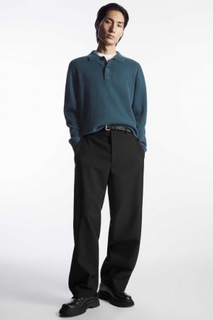 TEAL COS PURE CASHMERE POLO SHIRT | NOI-945816