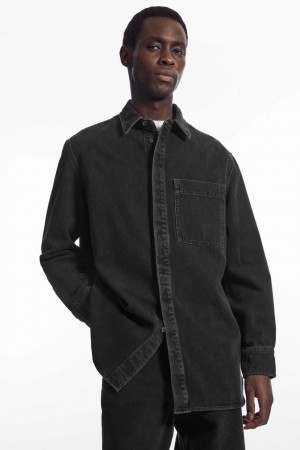 WASHED BLACK COS OVERSIZED DENIM SHIRT | ZTL-460135