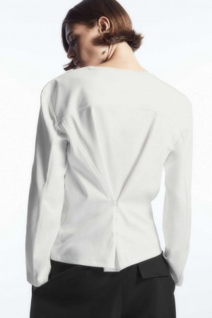 WHITE COS WAISTED LONG-SLEEVED TOP | TGL-134059