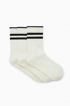 WHITE / STRIPED COS 3-PACK RIBBED SPORT SOCKS | TNZ-476583