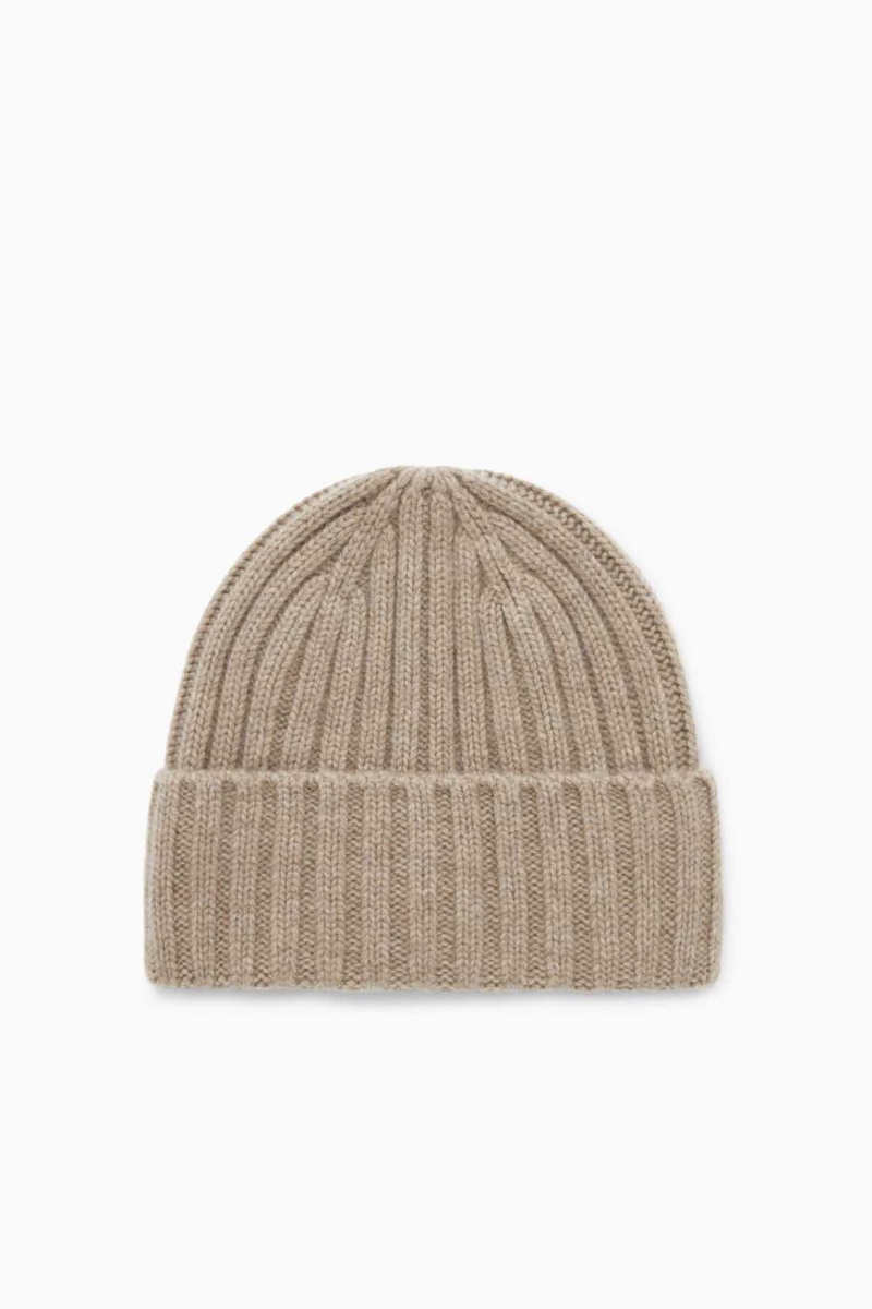 BEIGE COS CHUNKY PURE CASHMERE BEANIE | LOD-052634