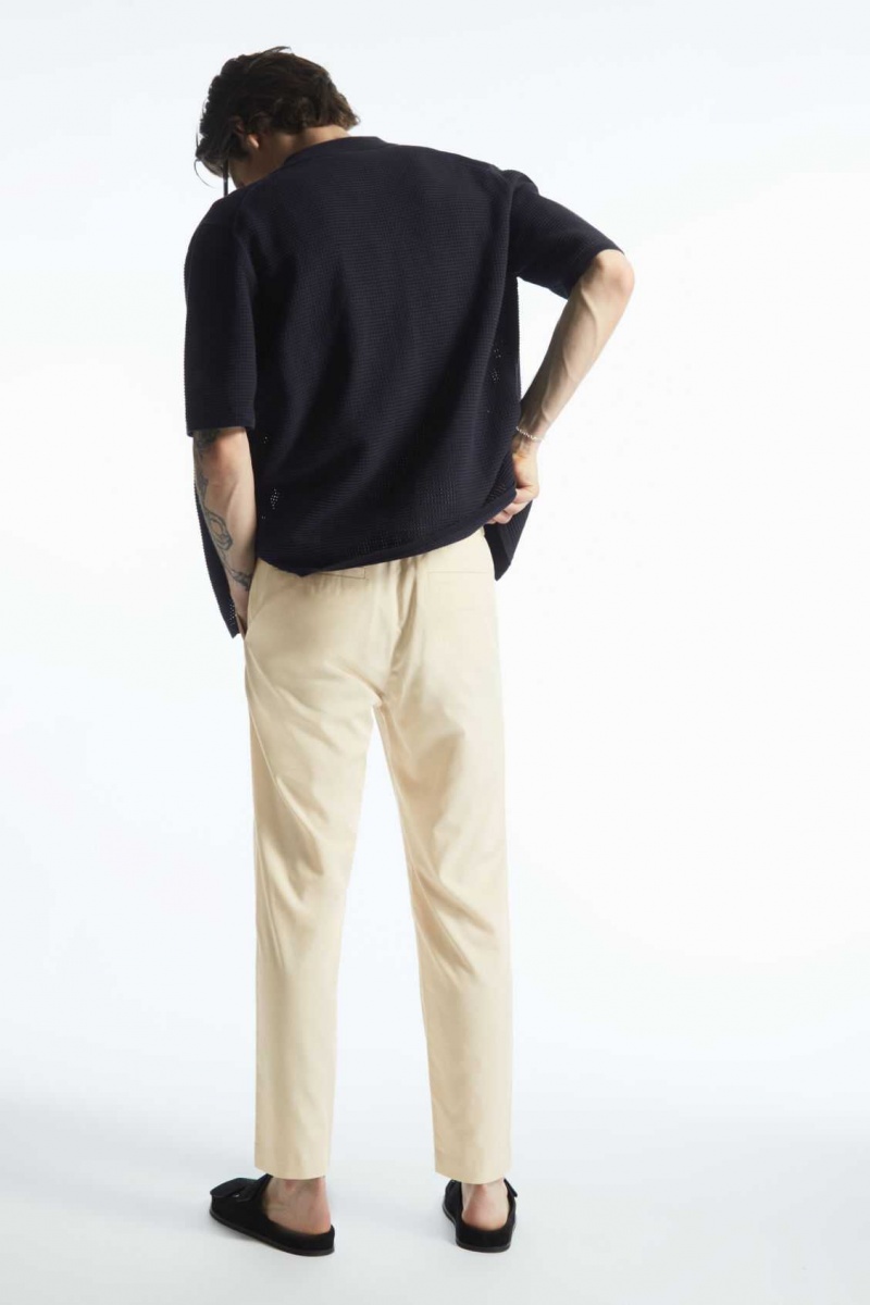 BEIGE COS ELASTICATED TAPERED TWILL PANTS | XFJ-365890