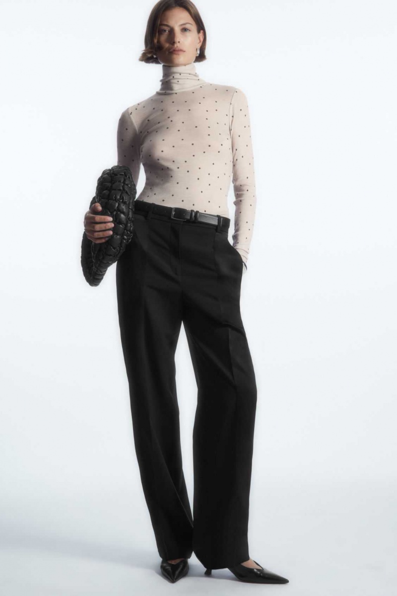 BEIGE / POLKA-DOT COS MERINO WOOL TURTLENECK TOP | ZKV-194365