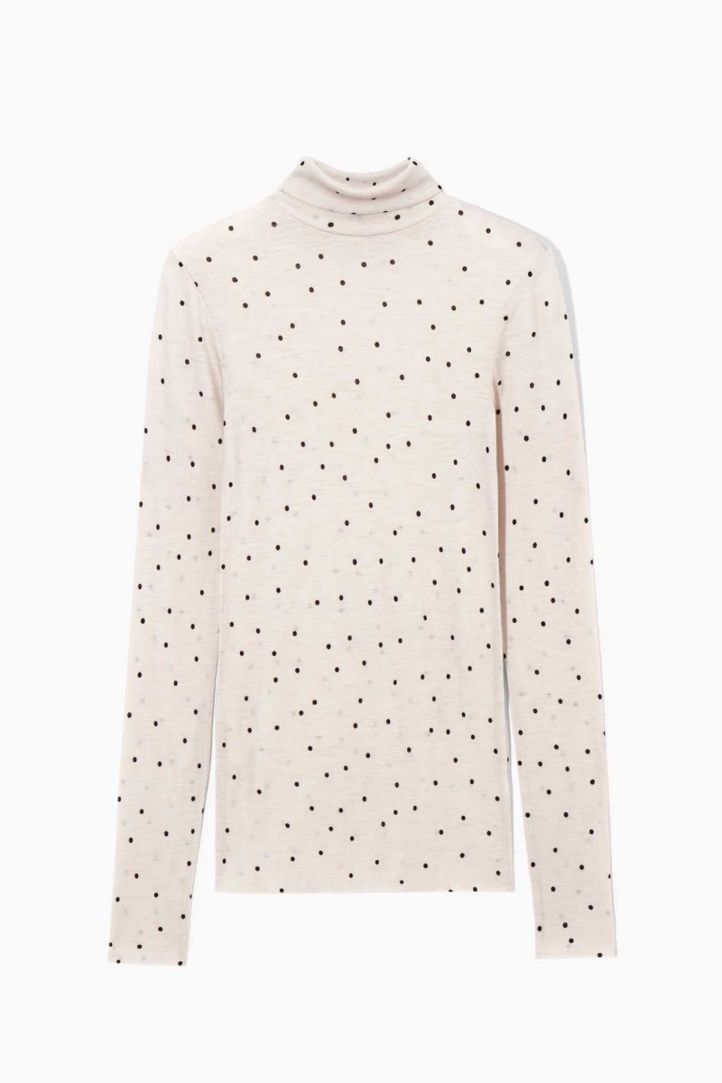 BEIGE / POLKA-DOT COS MERINO WOOL TURTLENECK TOP | ZKV-194365