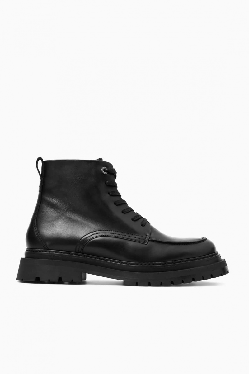 BLACK COS CHUNKY LEATHER LACE-UP BOOTS | YVT-538740