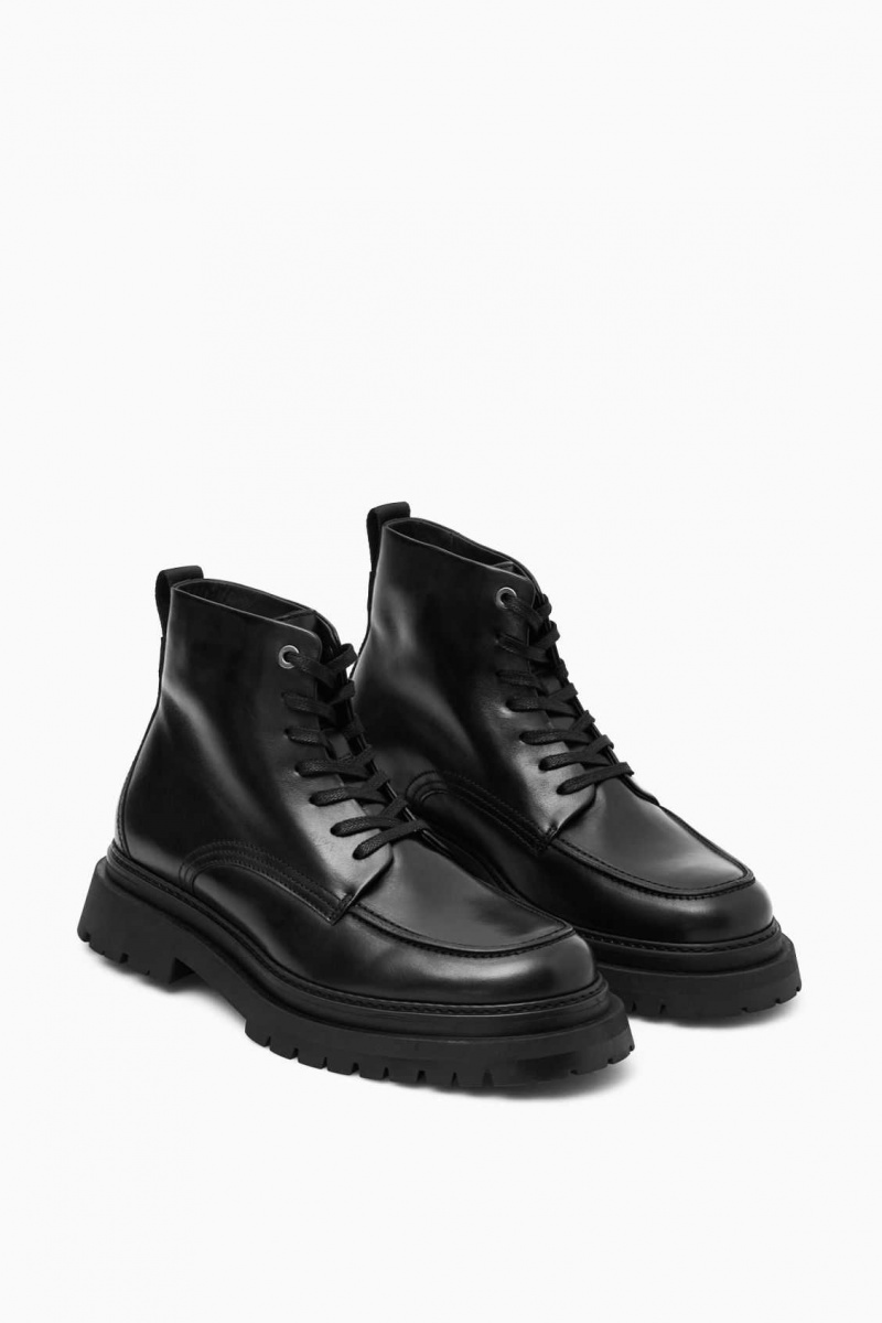 BLACK COS CHUNKY LEATHER LACE-UP BOOTS | YVT-538740