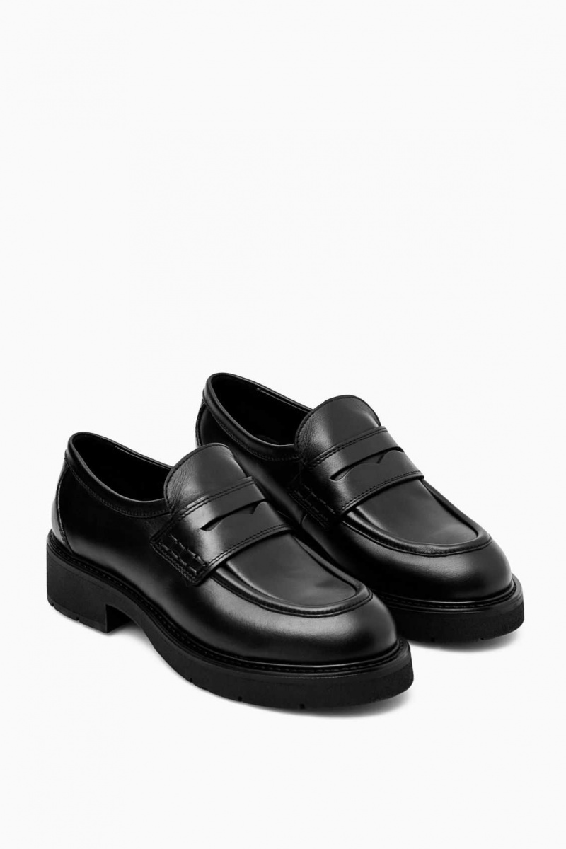 BLACK COS CHUNKY LEATHER PENNY LOAFERS | JPT-564731