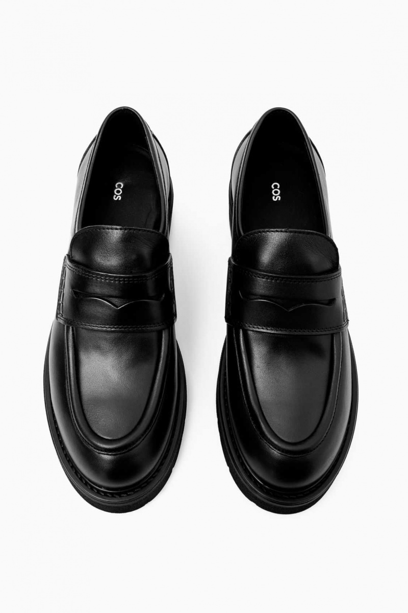 BLACK COS CHUNKY LEATHER PENNY LOAFERS | JPT-564731