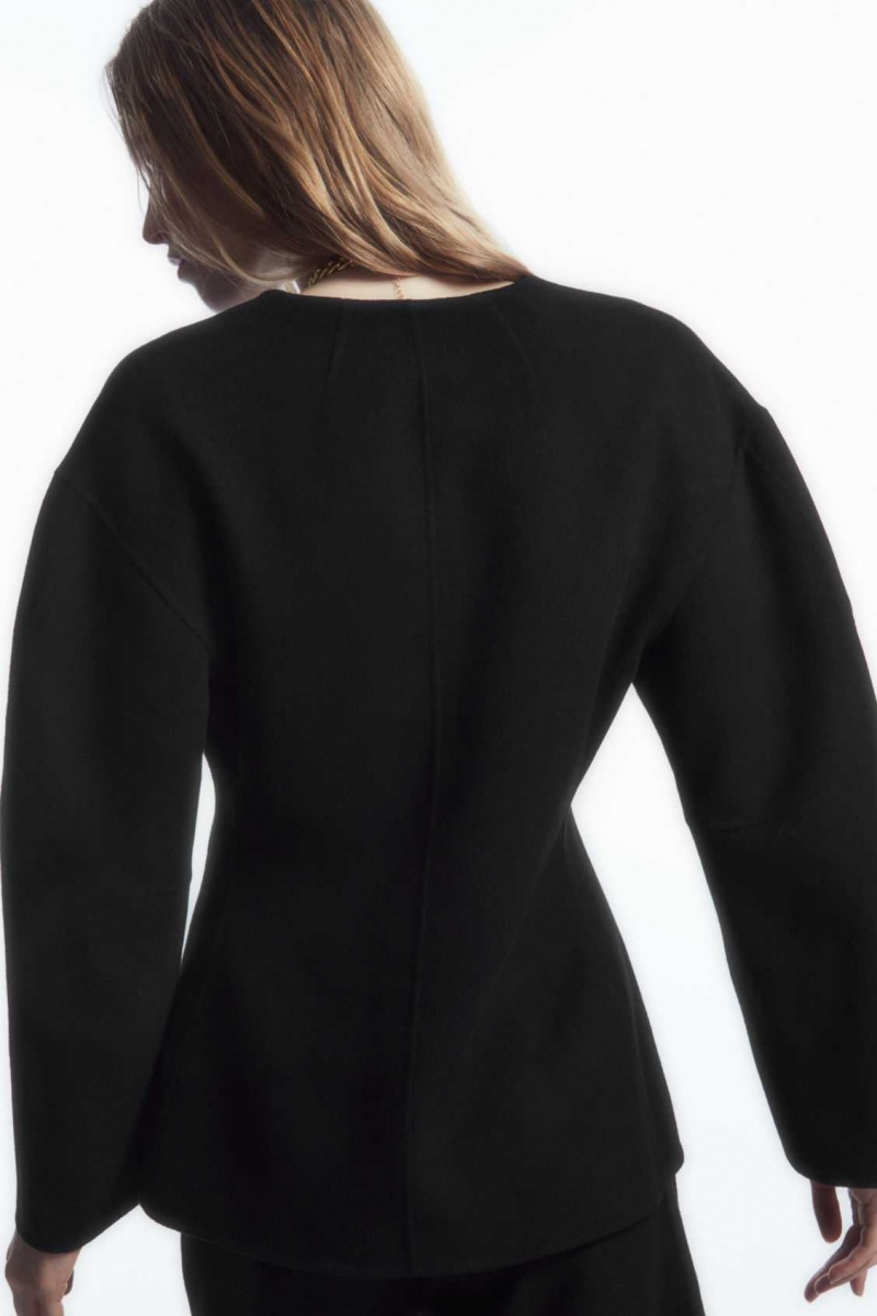 BLACK COS COLLARLESS DOUBLE-FACED WOOL BLAZER | YAP-580341