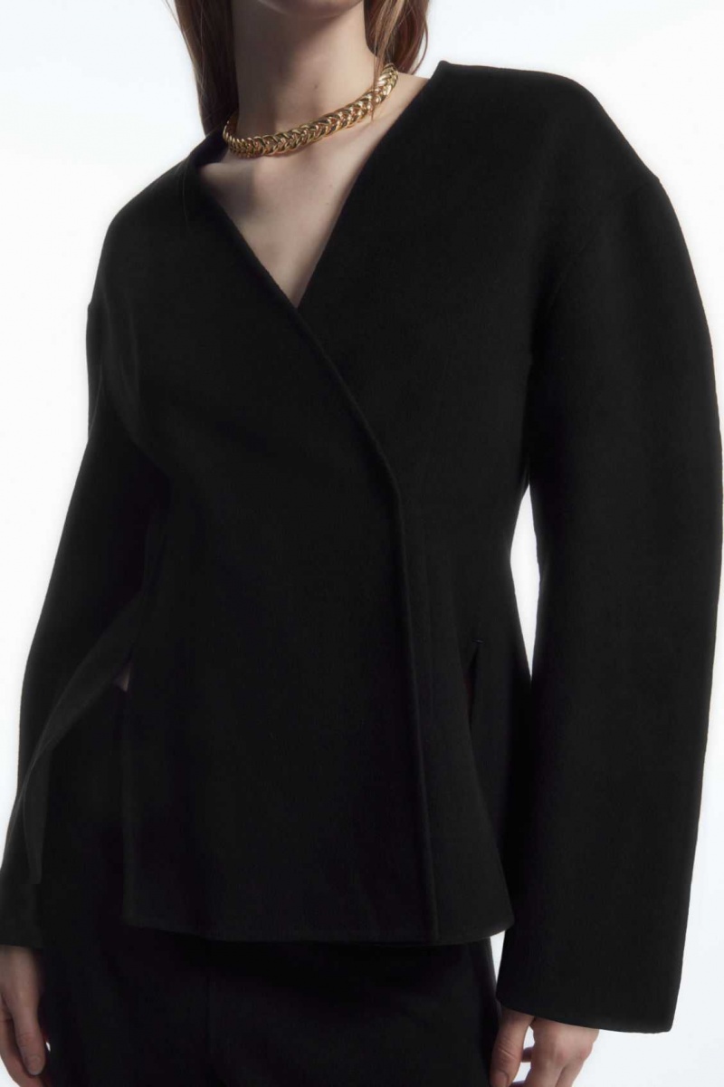 BLACK COS COLLARLESS DOUBLE-FACED WOOL BLAZER | YAP-580341