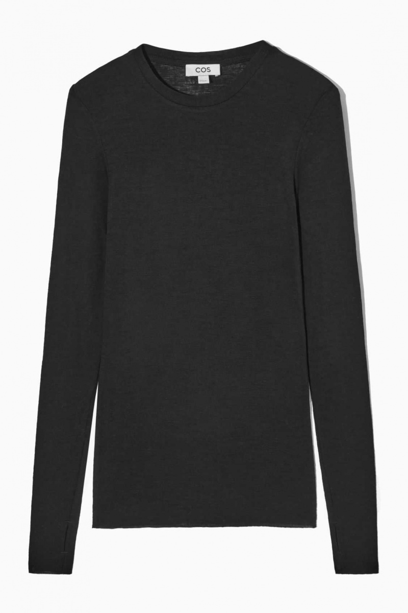 BLACK COS CREW-NECK MERINO WOOL TOP | UFS-918327