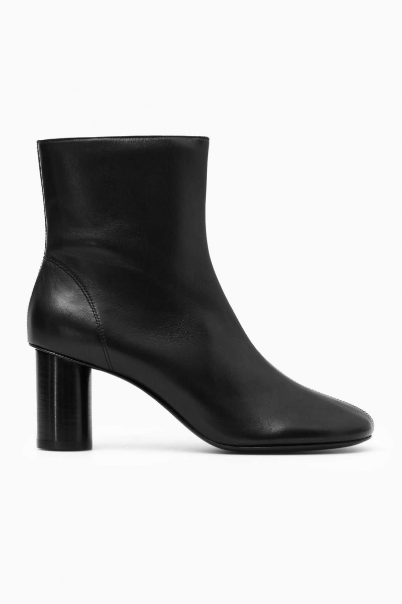 BLACK COS CYLINDER-HEEL LEATHER SOCK BOOTS | HJC-905148