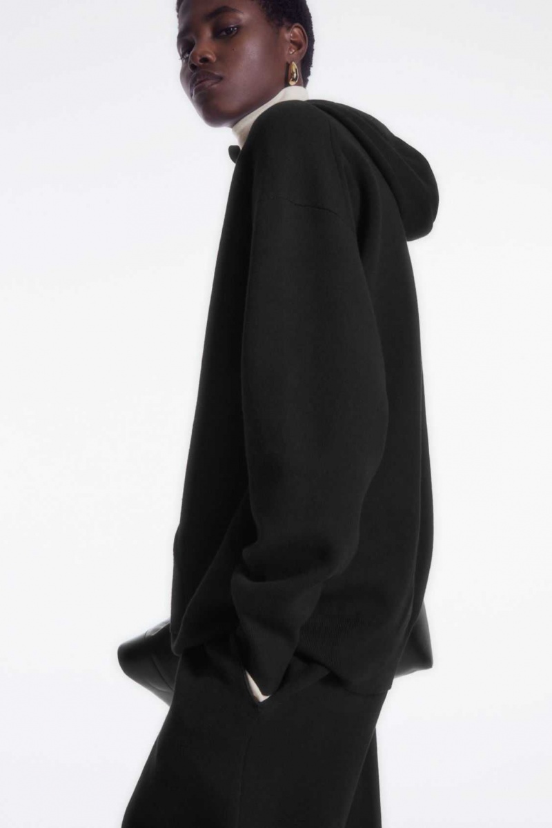 BLACK COS DOUBLE-FACED KNITTED HOODIE | GSA-152938