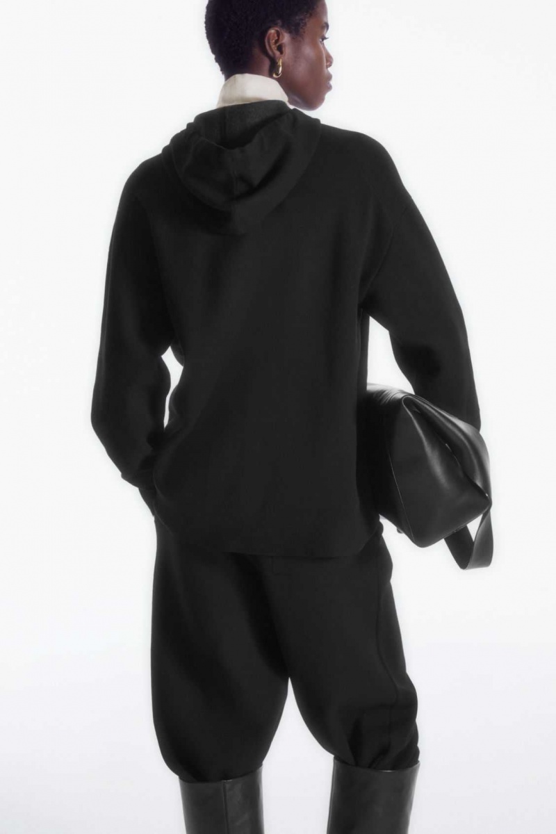 BLACK COS DOUBLE-FACED KNITTED HOODIE | GSA-152938