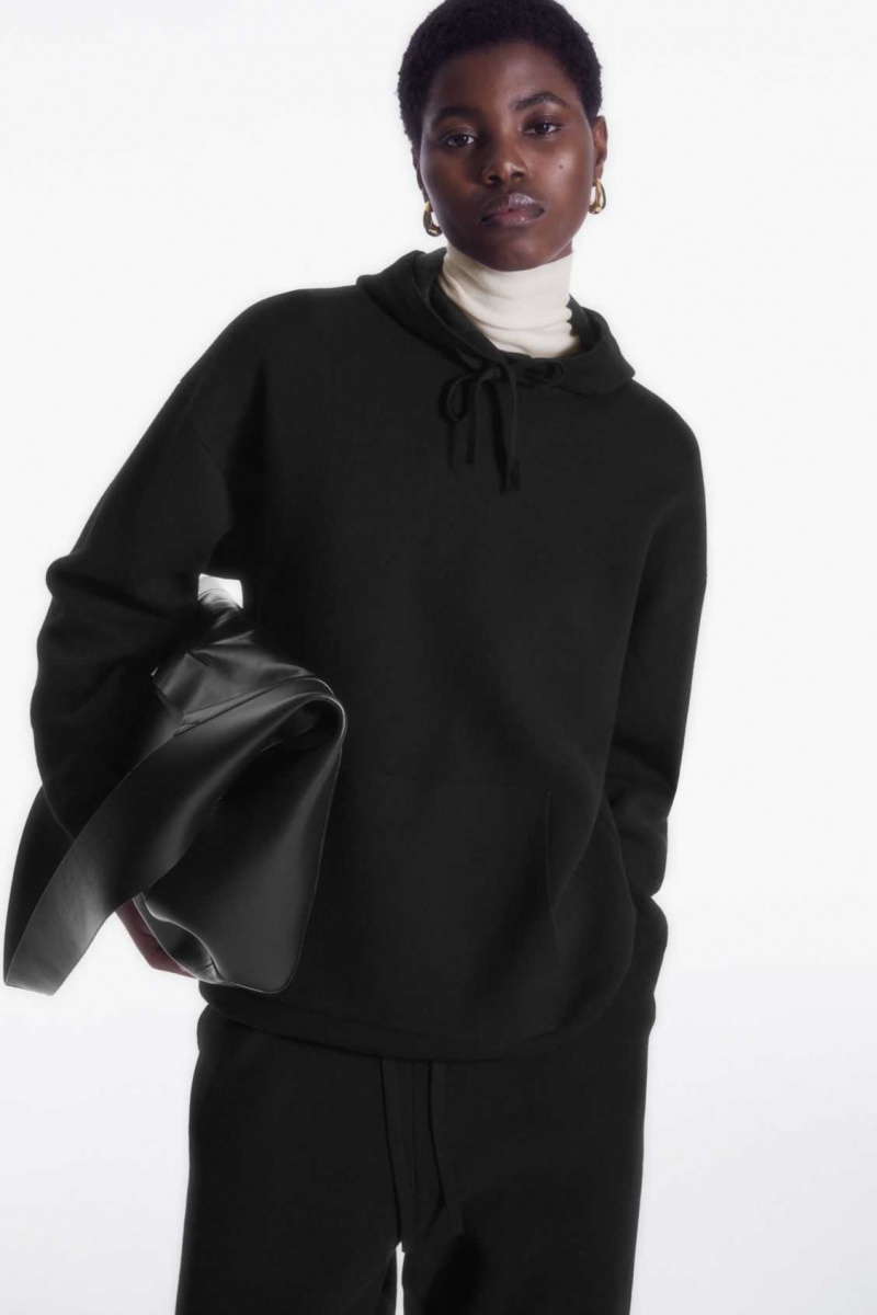 BLACK COS DOUBLE-FACED KNITTED HOODIE | GSA-152938