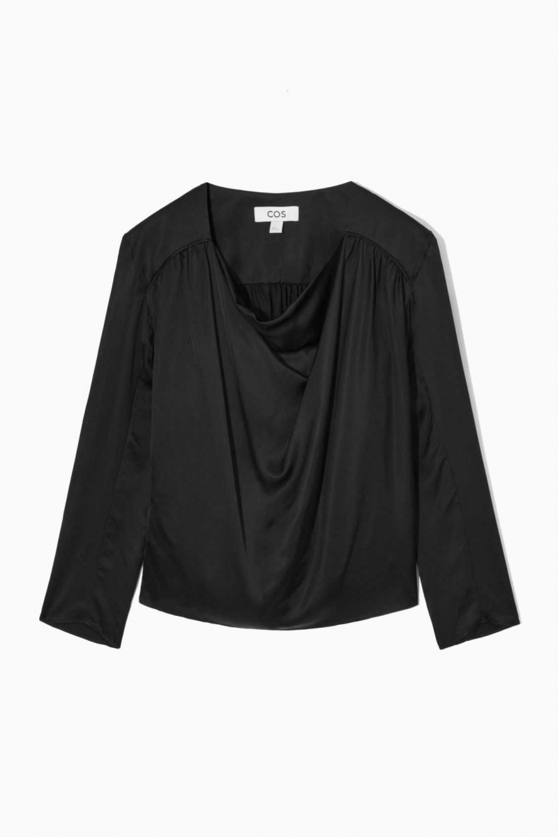 BLACK COS DRAPED COWL-NECK SATIN TOP | DMS-078514