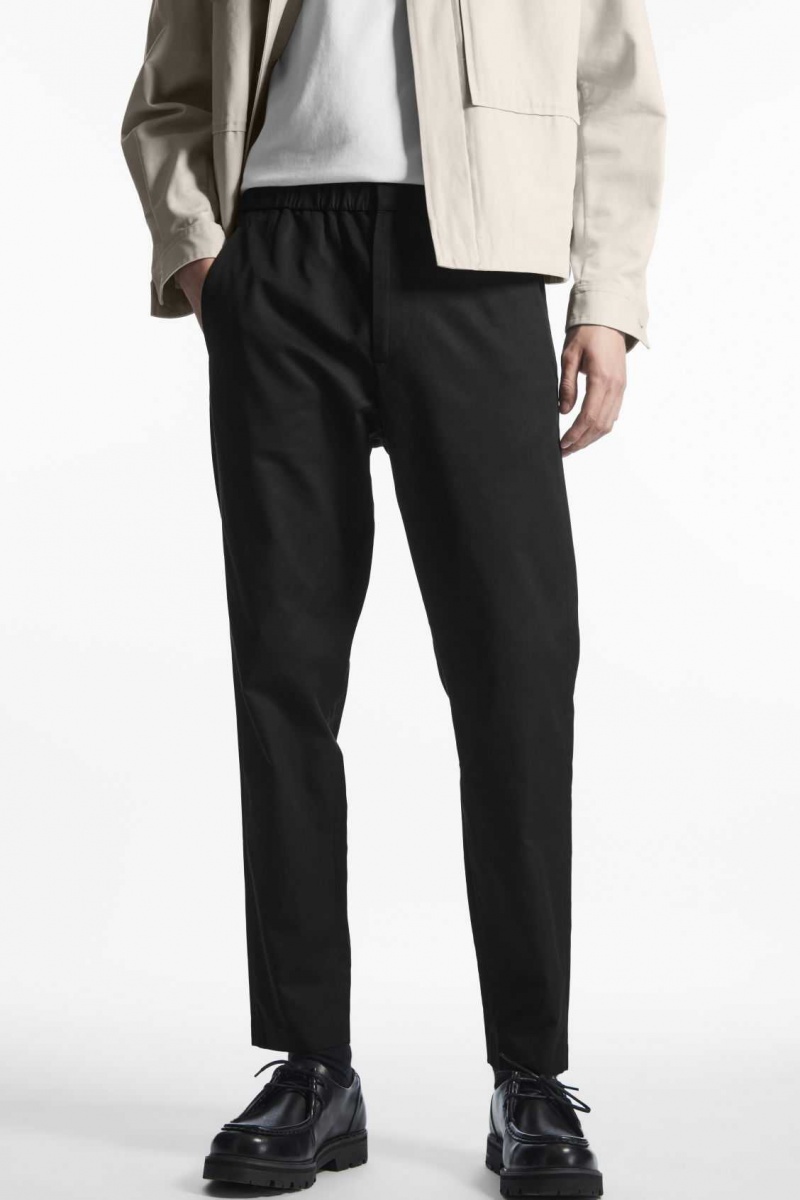 BLACK COS ELASTICATED TAPERED TWILL PANTS | FZU-048379