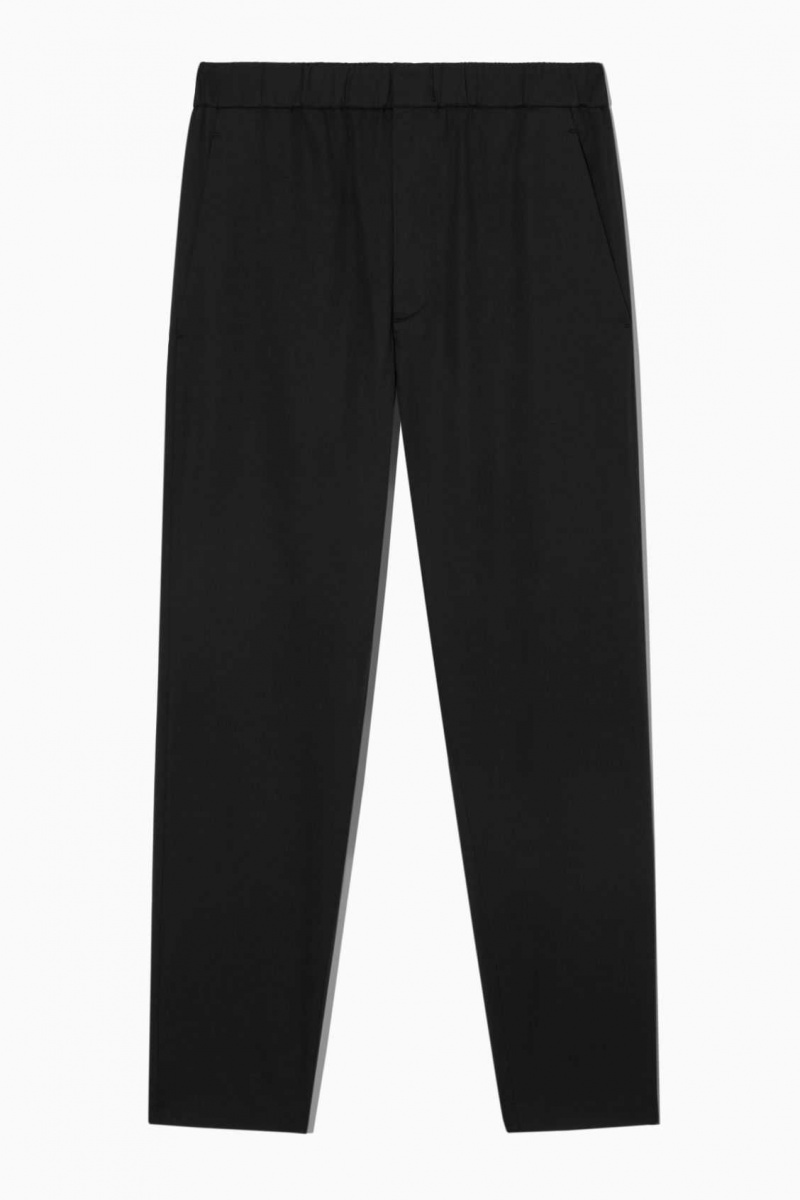 BLACK COS ELASTICATED TAPERED TWILL PANTS | FZU-048379