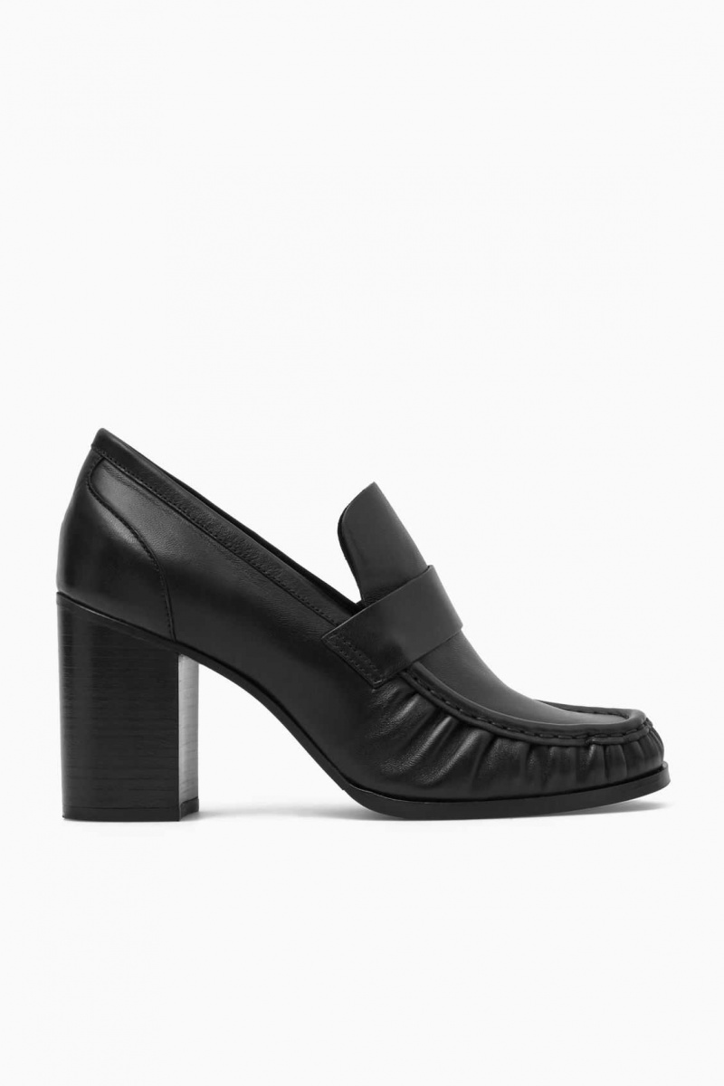 BLACK COS HEELED LEATHER LOAFERS | BCQ-938627