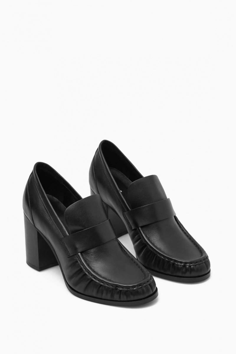 BLACK COS HEELED LEATHER LOAFERS | BCQ-938627