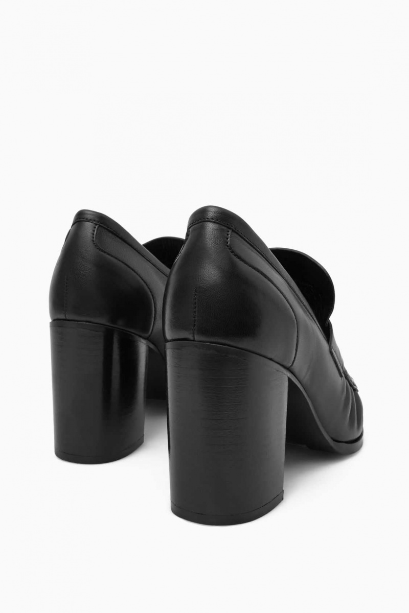 BLACK COS HEELED LEATHER LOAFERS | BCQ-938627