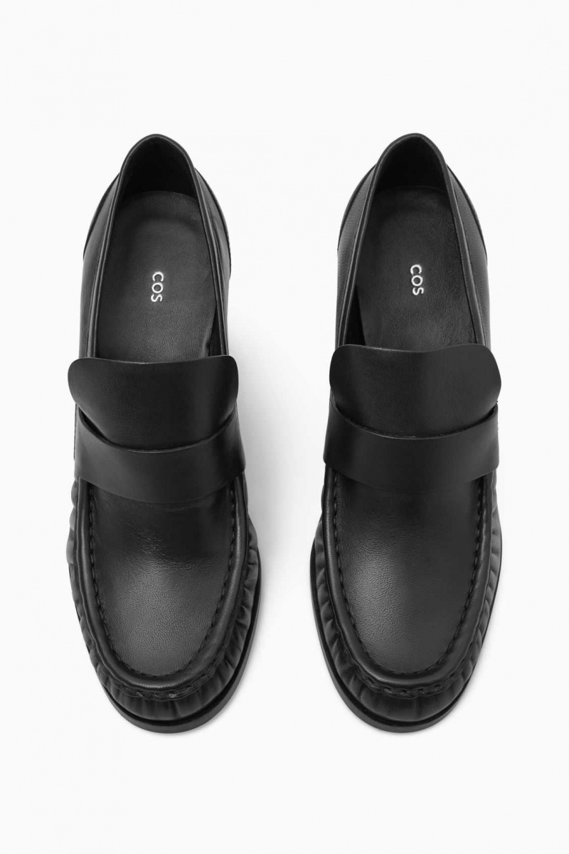 BLACK COS HEELED LEATHER LOAFERS | BCQ-938627