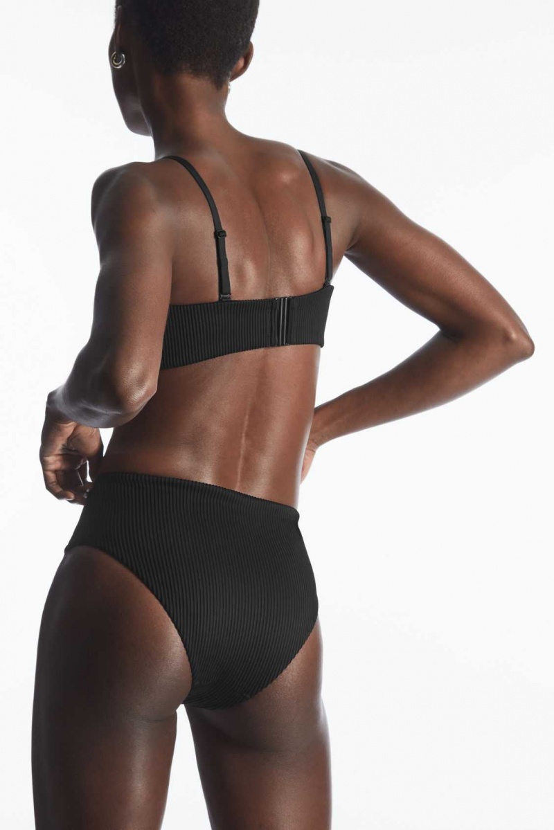 BLACK COS HIGH-WAISTED RIBBED BIKINI BRIEFS | INF-906375