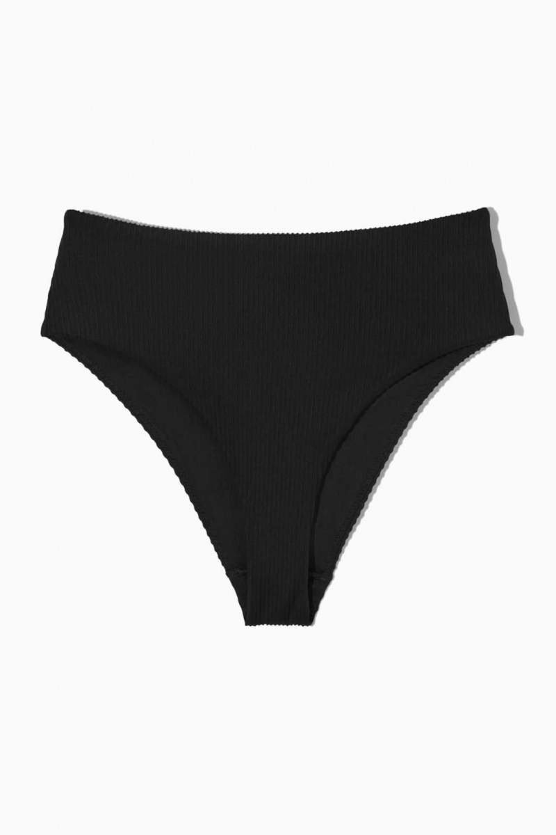 BLACK COS HIGH-WAISTED RIBBED BIKINI BRIEFS | INF-906375