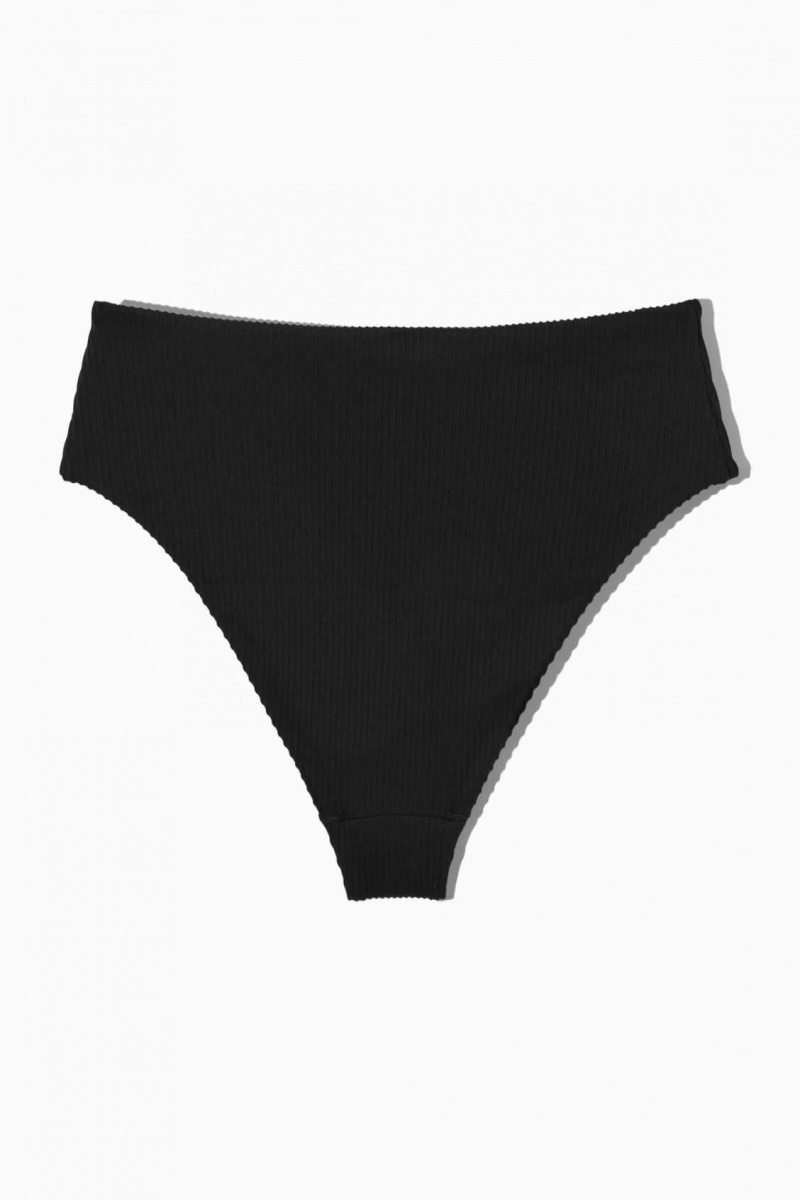 BLACK COS HIGH-WAISTED RIBBED BIKINI BRIEFS | INF-906375