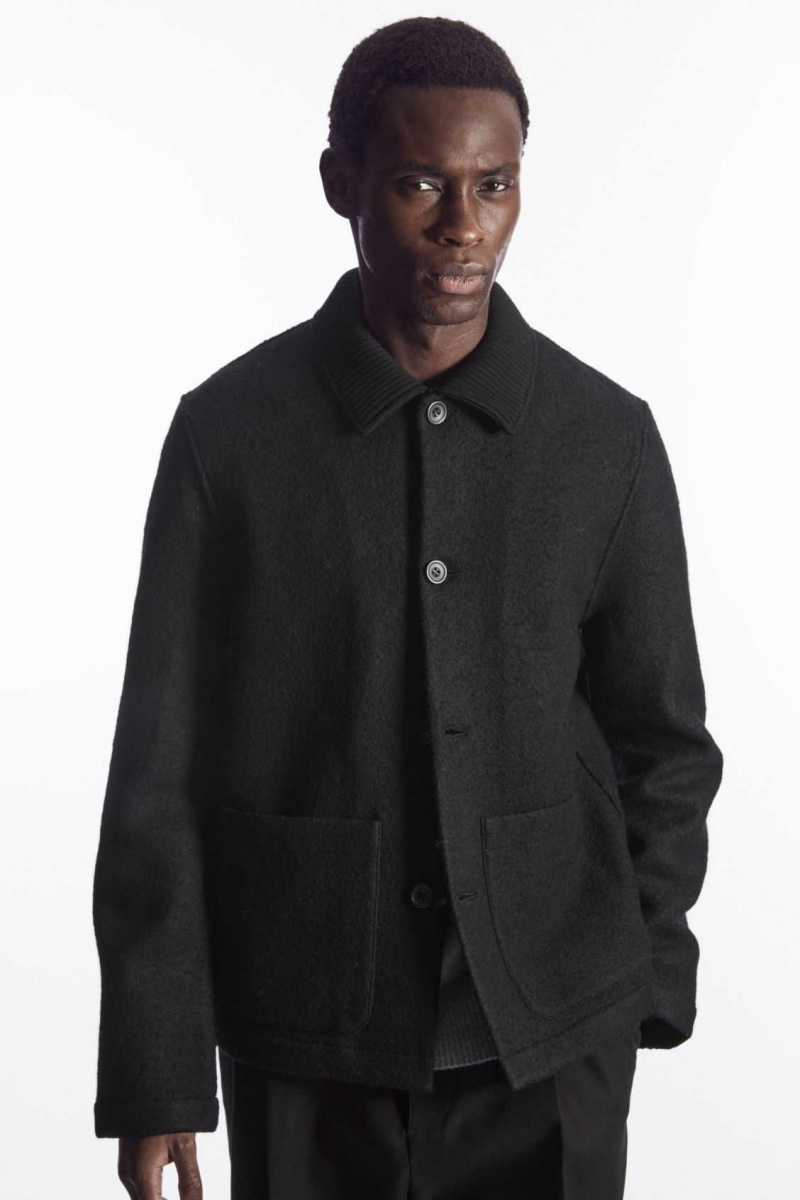 BLACK COS KNITTED-COLLAR WORKWEAR JACKET | ERK-687932